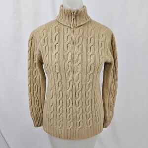 Hadley Vintage Women's 100% Camel Hair Sweater Cable Knit 1/2 Zip Size 36 Mint